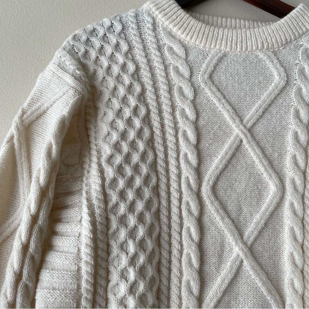 Aelfric Eden Cream Fisherman Cable Knit Sweater M Chunky - Picture 4 of 7